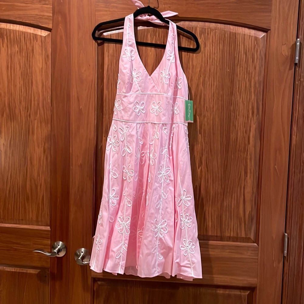Lilly Pulitzer Light Pink Willa Garden Club Halter Embroidered Dress Preppy Sz 6